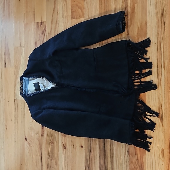 VINTAGE MALENE BIRGER FRINGED LINEN BLEND  BLAZER - Picture 2 of 16